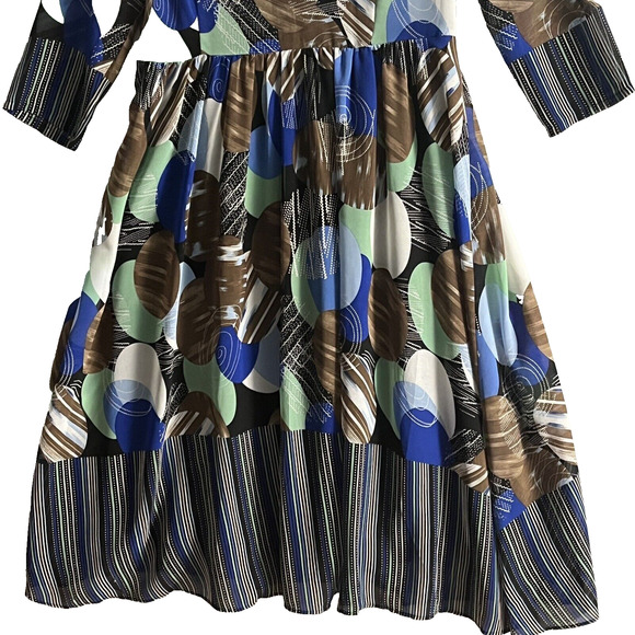 Womans Midi Dress SZ L Geometric Art Multi-Color Party Casual Flowy Colorful - Picture 3 of 15